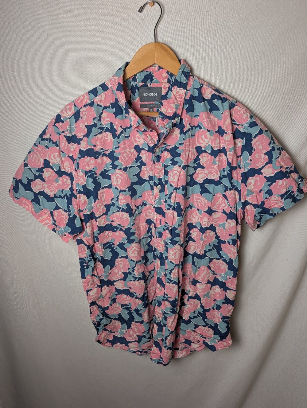 Bonobos Pink Floral Short-Sleeve Button-Down with Navy Accents Size XL